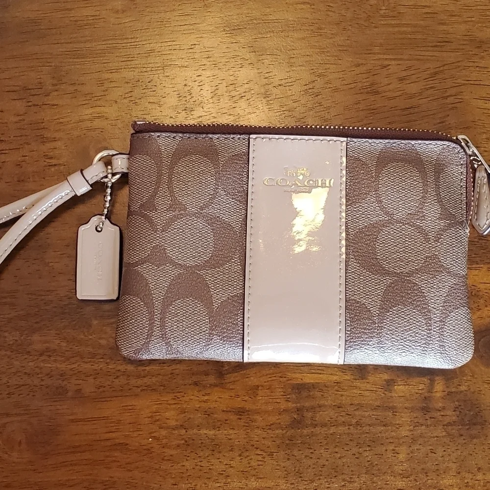 Coach Signature Monogram Leather Strap Wristlet
